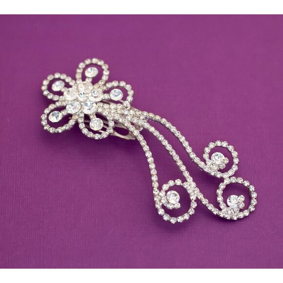 Vintage Victorian Floral Diamond Silver Tone Hair Clip - Q21 - Picture 1 of 3
